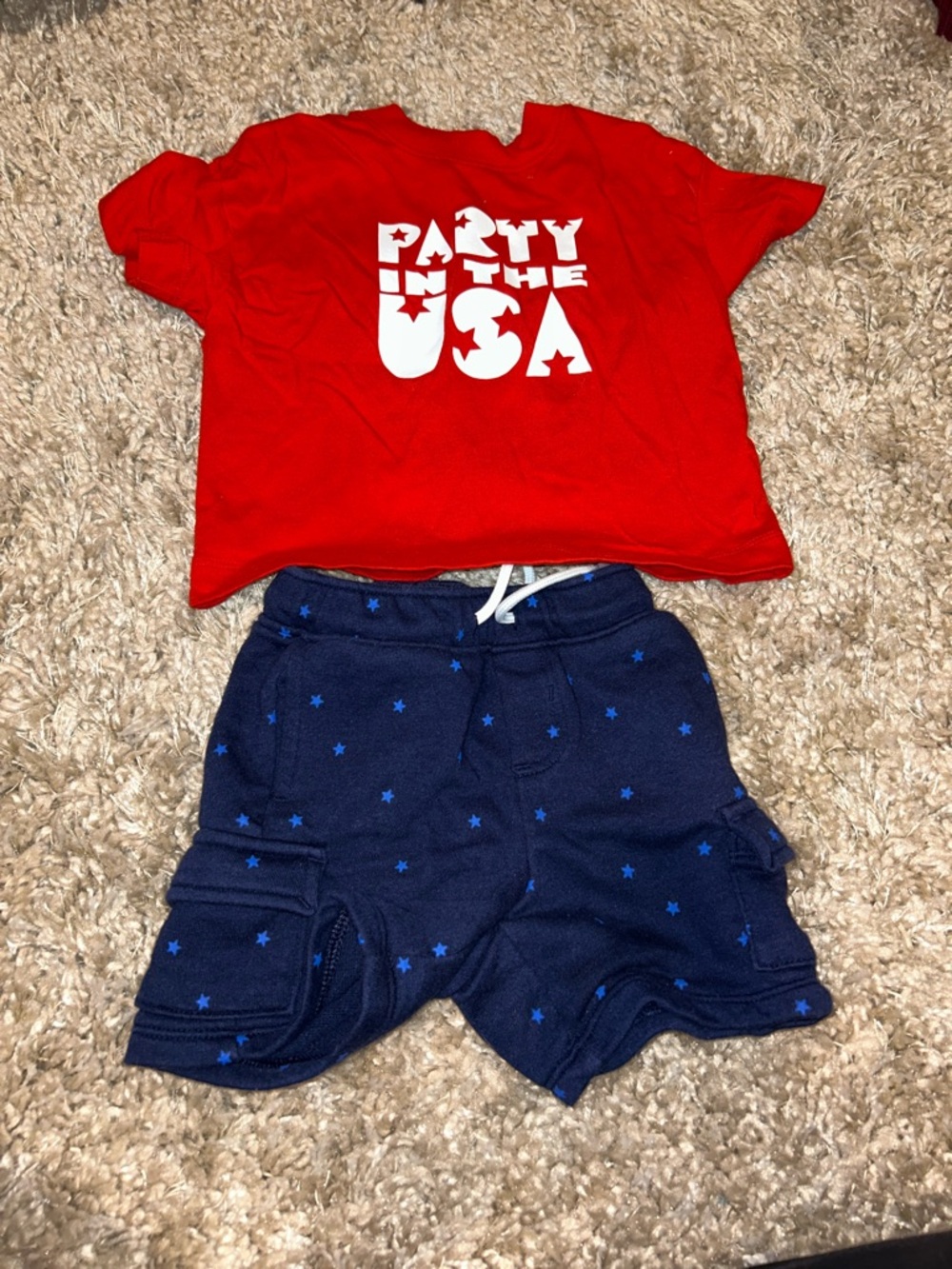 Cat & Jack Red Tee with Navy Star Drawstring Shorts